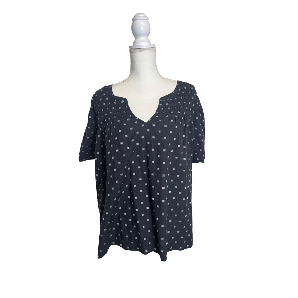Lucky Brand Women's Black and White Patterned Short Sleeve Flowy Blouse Size XXL